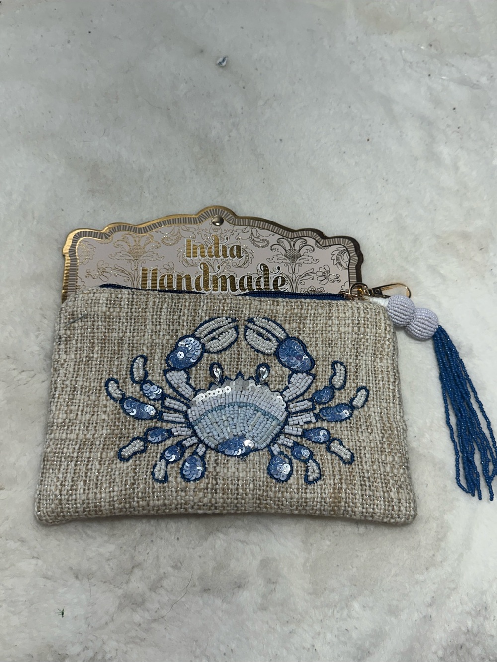 Made in India beaded crab cloth pouch
